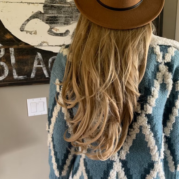 New Quilted Cardigan Sweater Coat / Women's Shacket Blue Western Boho Jacket - Picture 6 of 7